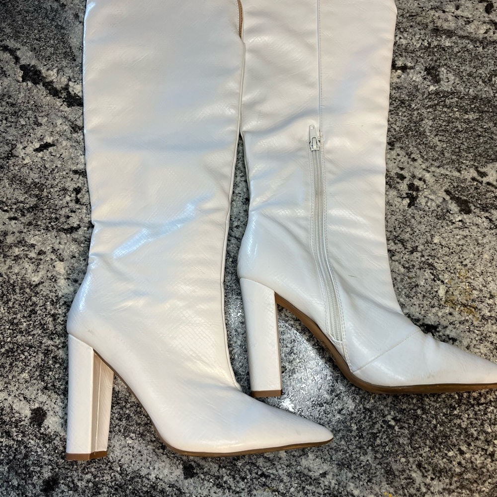 White Knee High Boots Size 5